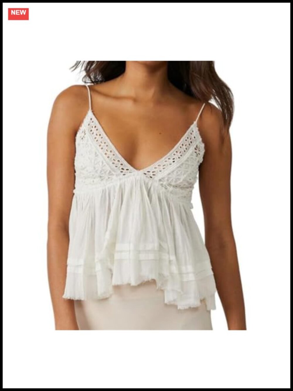 Women's V-Neck Cami Tank Top with Spaghetti Straps | Flowy Peplum Camisole |